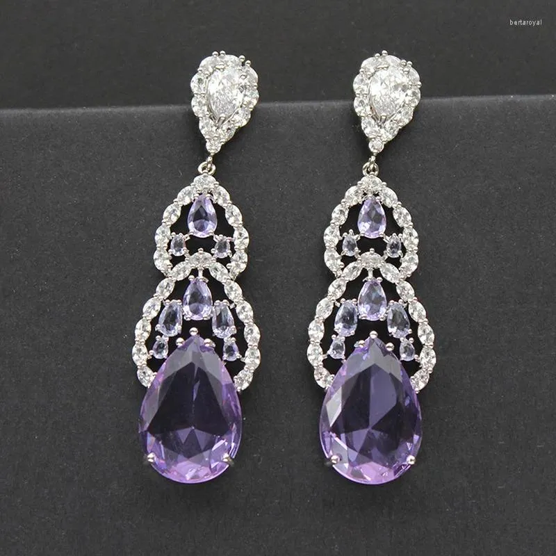 Dangle Earrings Zircon Purple Green's Luxury Jewelry 2024 Long Water Drop Invinde Party Gift