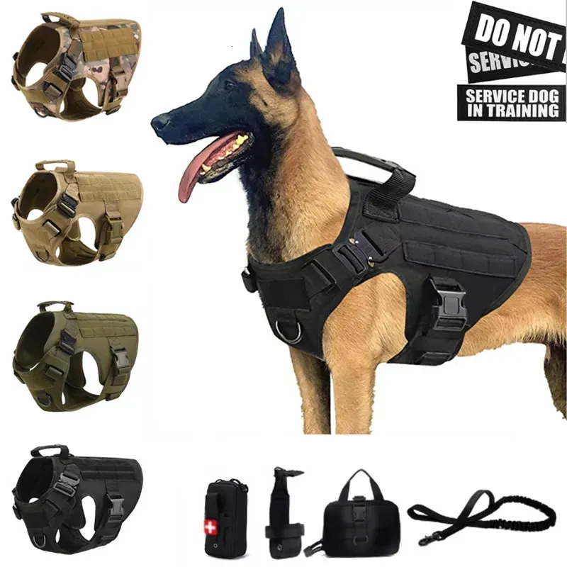 K9 Tactical Military Vest Pet German Shepherd Golden Retriever Training Dog Harness and Leash Set For All Breeds Dogs 240115