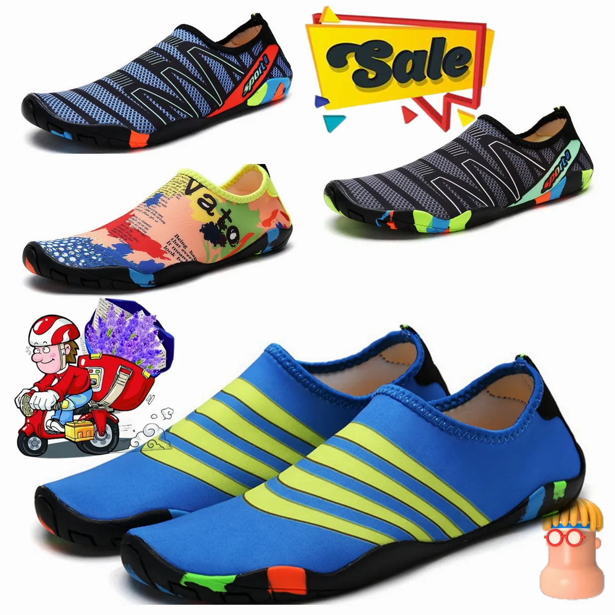 Summer Retro Fashion High Quality Cartoon Pattern Casual Slippers Outdoor Sports Soft Sole Men's Women's Sandals Socks Shoes