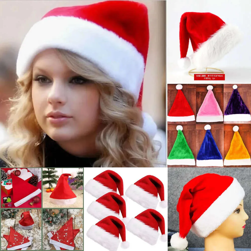 Novos banners streamers confetes chapéu de natal pelúcia engrossado chapéus de papai noel para adultos crianças inverno bonés de natal traje festivo ano novo decoração de festa de natal presentes