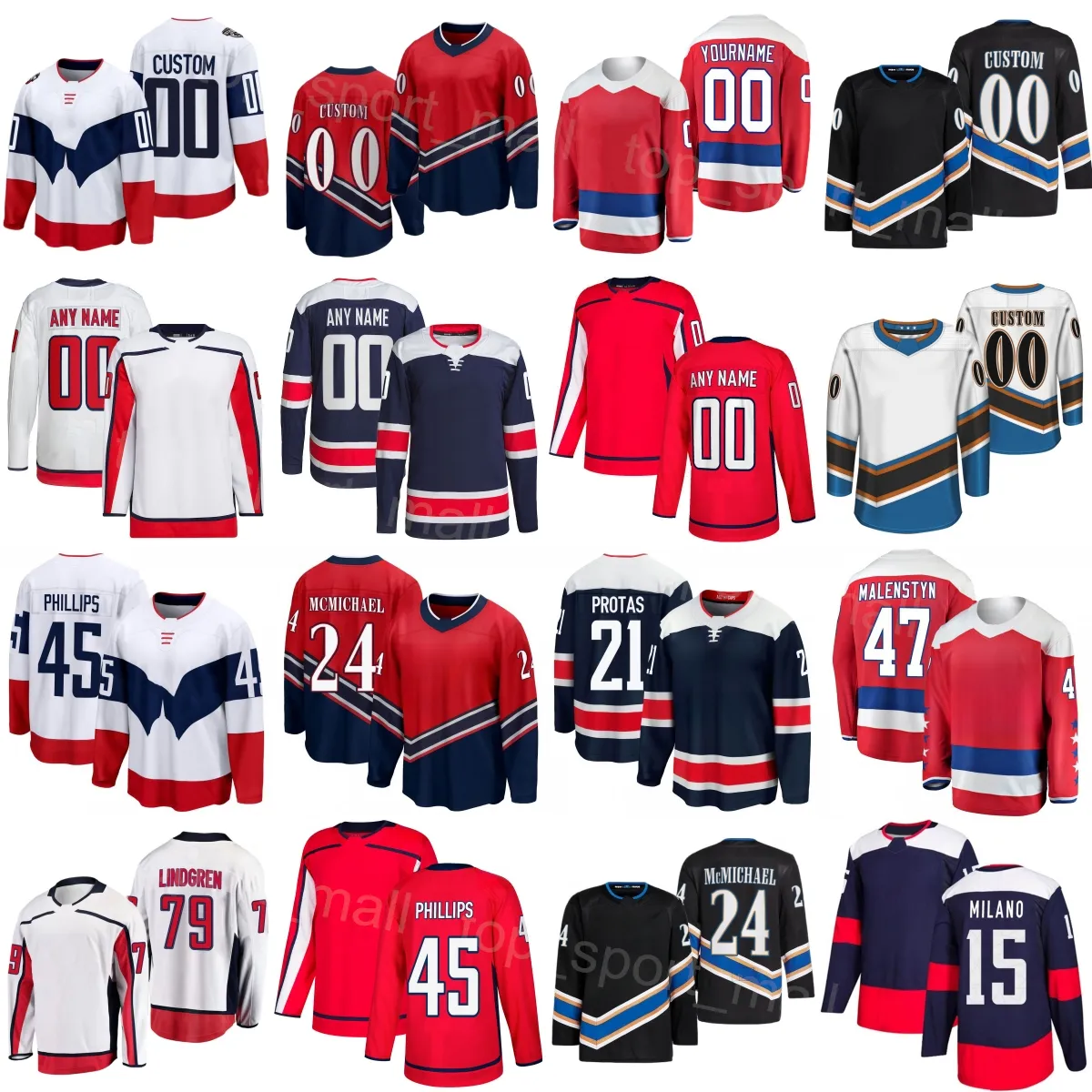 Mulher Juventude Homem Hóquei 24 Connor McMichael Jerseys 79 Charlie Lindgren 21 Aliaksei Protas 15 Sonny Milano 45 Matthew Phillips 47 Beck Malenstyn 8 Alex Ovechkin Team