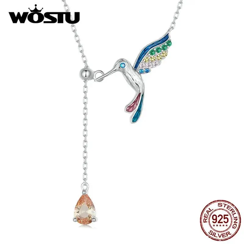 Necklaces Wostu Sterling Sier Rainbow Butterfly Charm Necklace Spring Jewelry Gift for Cute Insect Chain Necklace Girl Birthday Gift