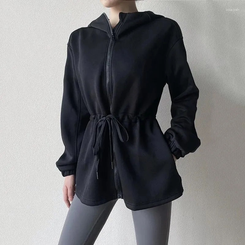 Active Shirts Lul Yoga Suit Jacket With A Waistband And Loose Hood That Covers The Buttocks Quick Drying Long Sleeved Casual Sports Top