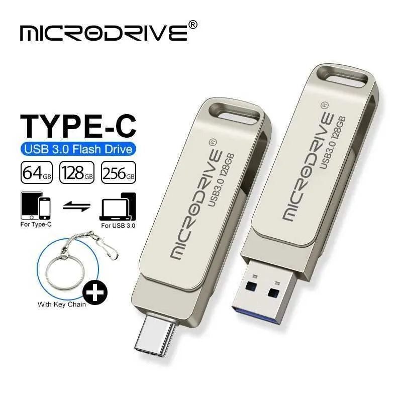 USB-флеш-накопители USB-флеш-накопитель 3 в 1 USB3.0 Type C OTG Pen Drive 64 ГБ 128 ГБ 256 ГБ 512 ГБ Высокоскоростные USB-накопители