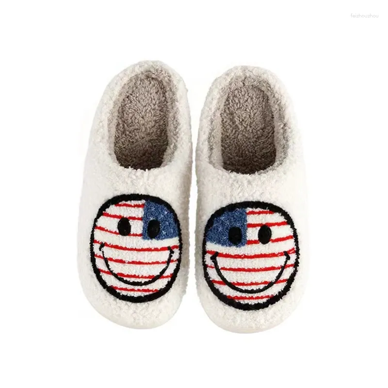 Slippers AD Selling Flag Smilling Plush Women /Men Winter Warm Indoor Couples Slipper Fashion Cozy Cute Shoes