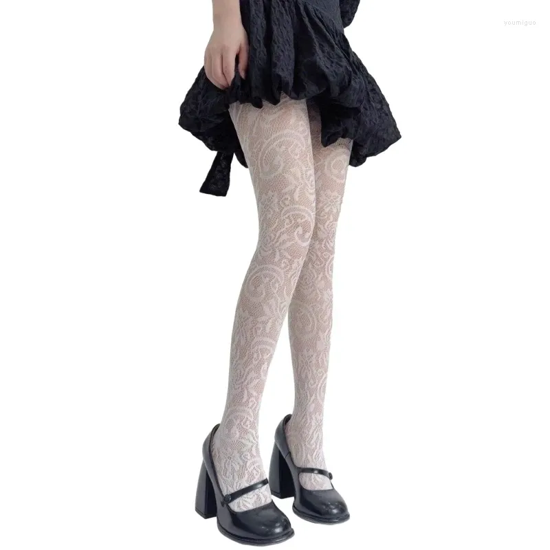 Frauen Socken Sexy Hohl-Out Fishnet Weiße Strumpfhosen Gothic Punk Blume Spitze Gemusterte Boden Leggings Strumpfhosen Drop