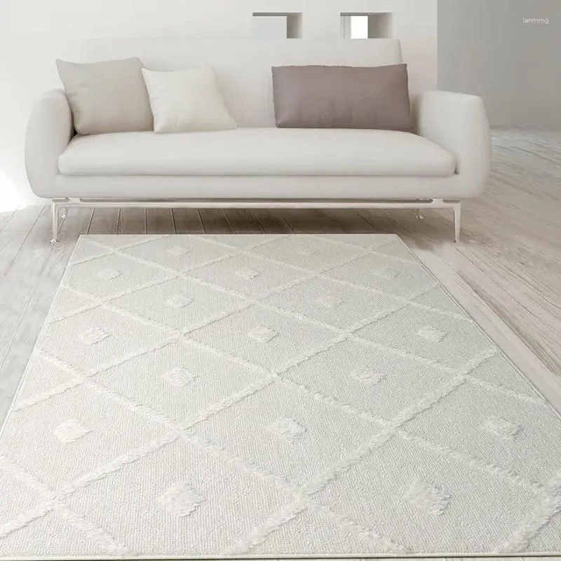 Tapis Palafito 8 x 10 à poils longs géométriques et diamants texturés pour intérieur (blanc 7'10" X 10')