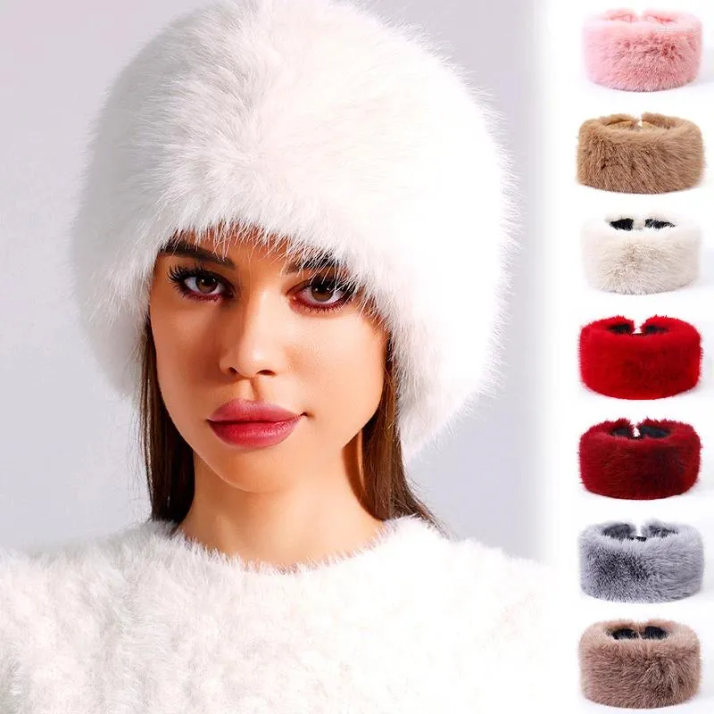 Bérets en peluche pour femmes, casquette plate, haut vide, fausse fourrure, bandeau de haute qualité, mode russe, bonnet de ski chaud en plein air, Y2K