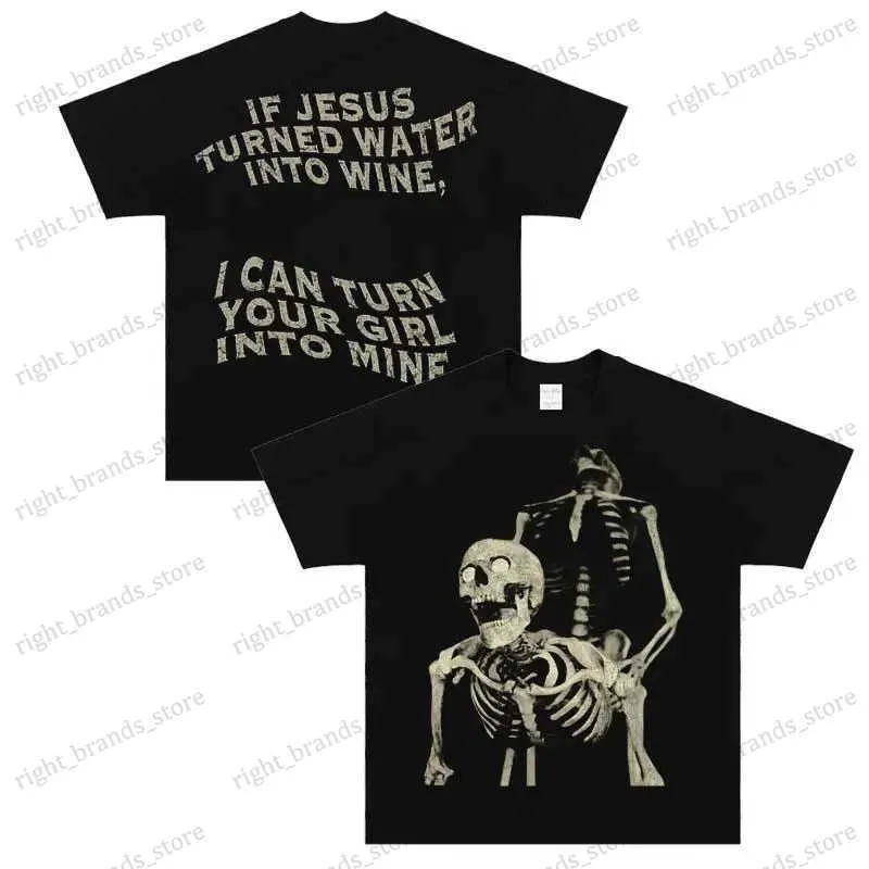 Men's T-Shirts Trendy Dark Skull Print t shirt women American Loose T-shirt Heavyweight Cotton 2023 harajuku korean Couples Versatile y2k tops T240117