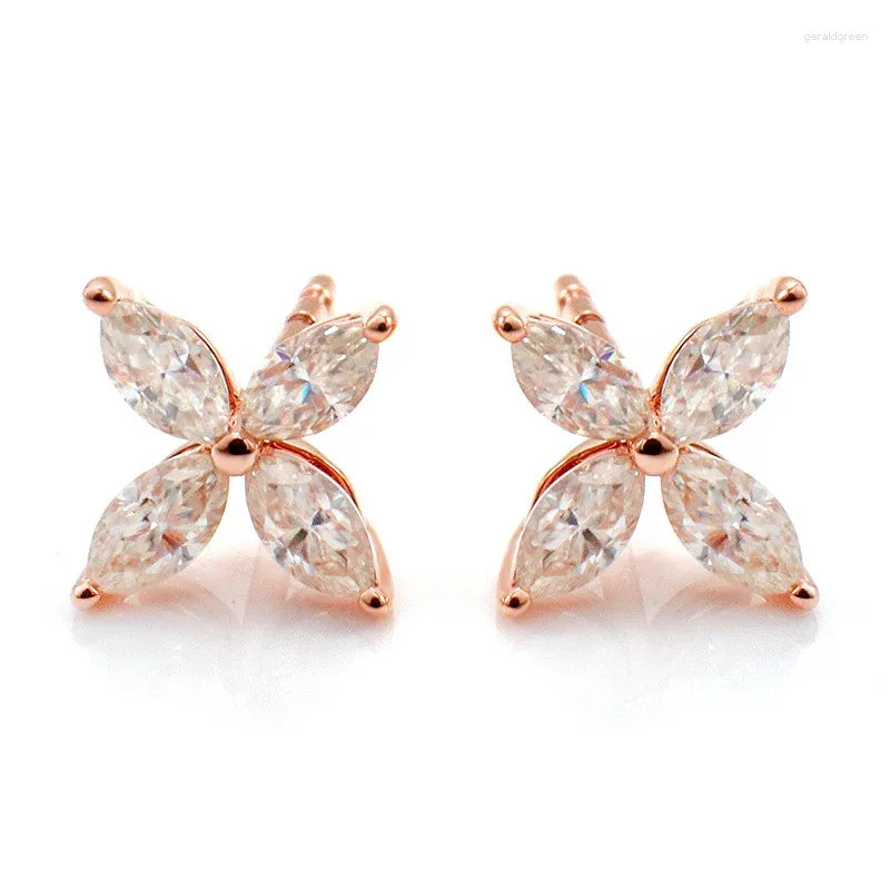 Stud Earrings 18k Rose Gold Marquise Cut Moissanite For Women D Color VVS1 Lab Diamond Flower Pass With Gra Gift