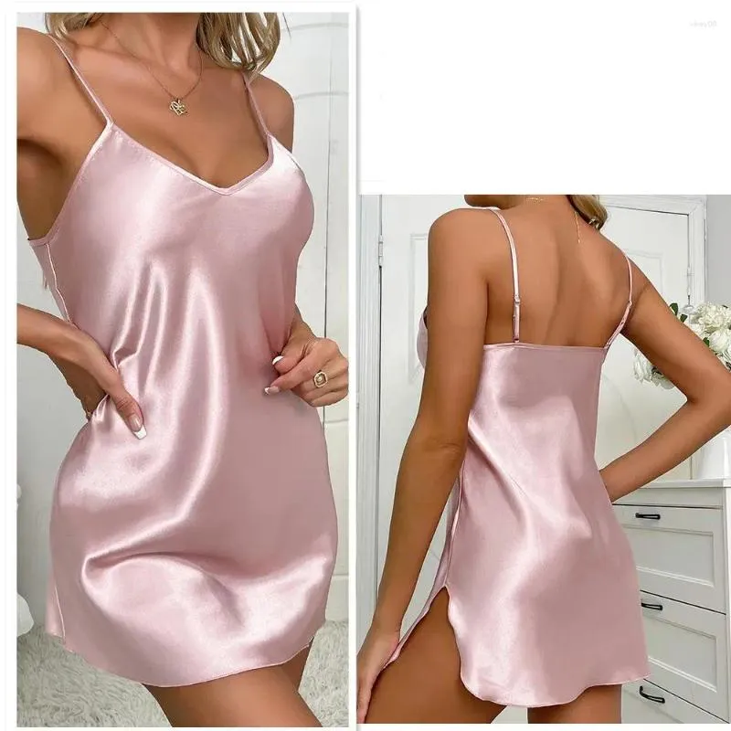 Women's Sleepwear Pink Nightgown Suspender Dress Women Sexy Rayon Nightwear Dressing Gown Summer Sleepshirt Nightdress Lingerie