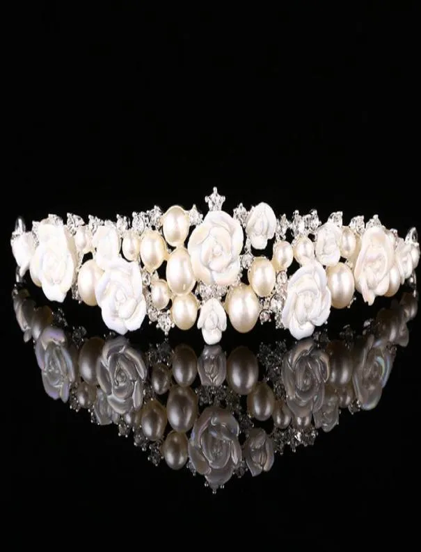 Filles de luxe perles strass couronne perle rose cristal diadèmes couronnes bijoux de mariée accessoire de mariage enfants princesse bandeaux A13751080