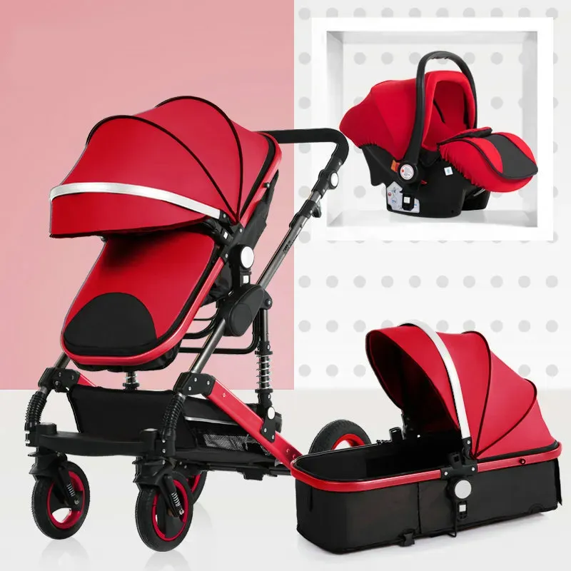 Wisesonle bébé 3 en 1 poussette couchée ou amortissante pliante légère double face enfant quatre saisons ZZ