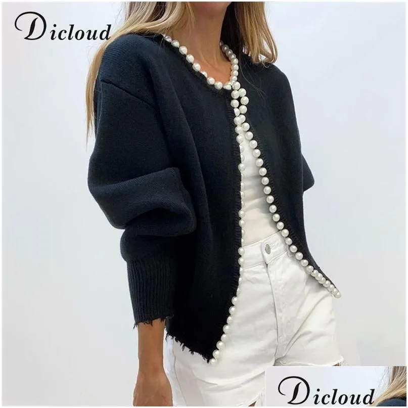 Women'S Sweaters Dicloud Elegant Pear Buttons Black Cardigans Women Autumn Winter Oversize Long Sleeve Fashion Ladies Knitted Jacket Dh1Gf