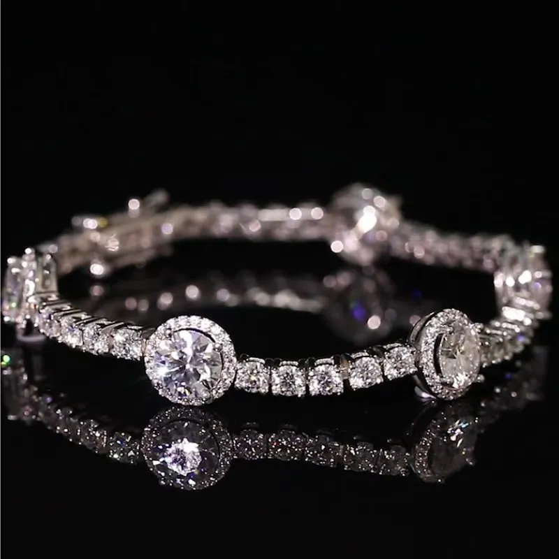 925 Sterling Silver VVS Moissanite Tennis Armband Pass Diamond Test Gratis graverade bling fina smycken för kvinnor gåva