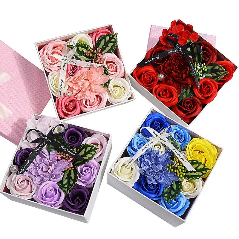 Walentynki Prezent DIY SOAP Flower Flower Box Bouquet Home Festival Gift Liść sztuczne kwiaty domowe dekoracja ślubna 240117