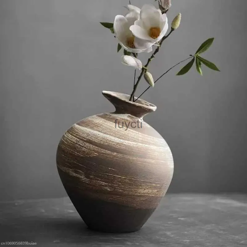 Vaser svart terrakotta vas imitation sten abstrakt blomma arrangör bord topp vintage prydnad vardagsrum blomma vas japansk stil yq240117