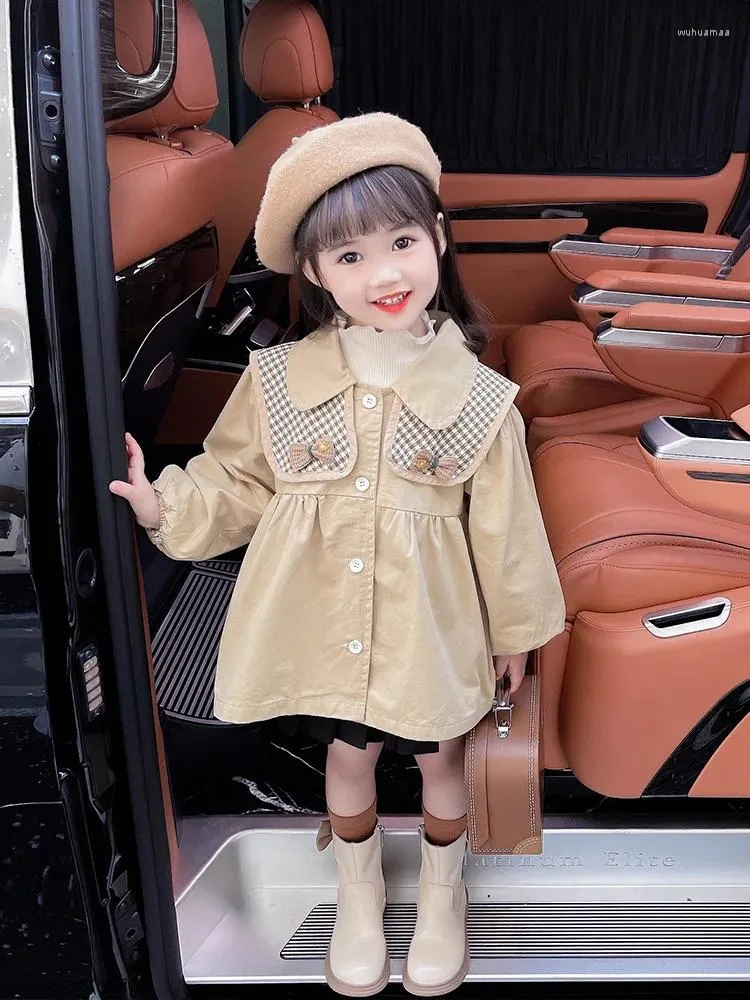 Coat Girls' Spring And Autumn 2024 Western Style Children's Trench Toddlers Clothing Baby Girl Thin Long