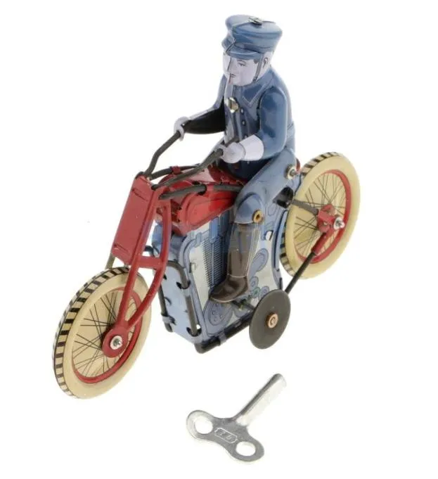Retro policial equitação motocicleta modelo windup clockwork estanho brinquedo coleção presente para crianças adulto sh1909138490705
