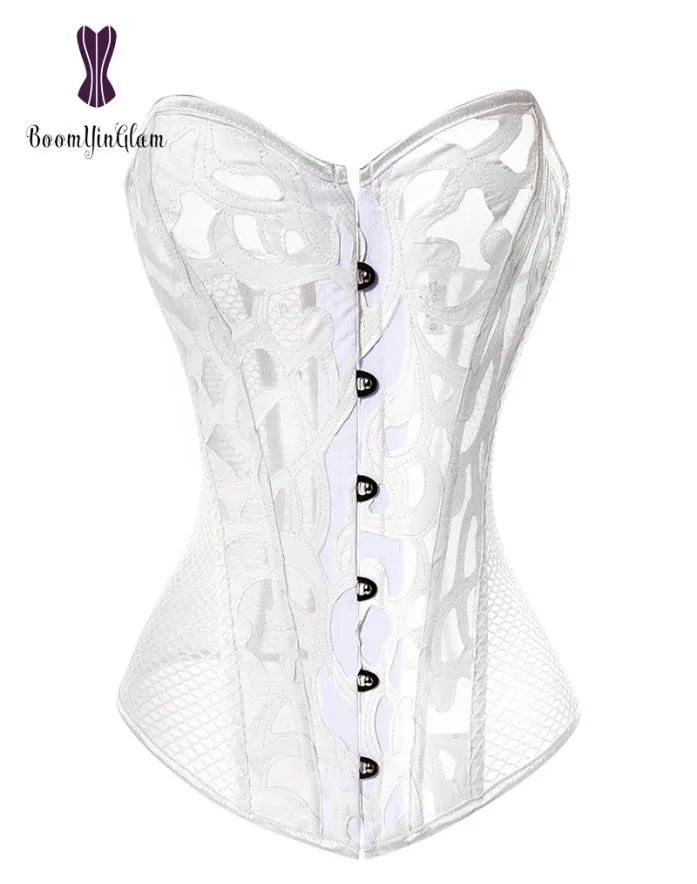 930 Corsé transparente de alta calidad para mujer, corsé Sexy ahuecado con apliques de cintura adelgazantes, corsé blanco para boda Black5782219