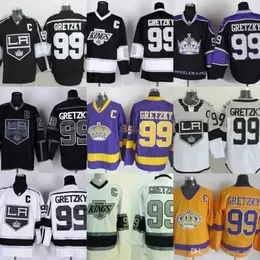Retail and dropshipping Factory Outlet Mens  Kings 99 Wayne Gretzky Black Purple White Yellow 100% Stittched Cheap Best Quality Ice Hockey Jersey