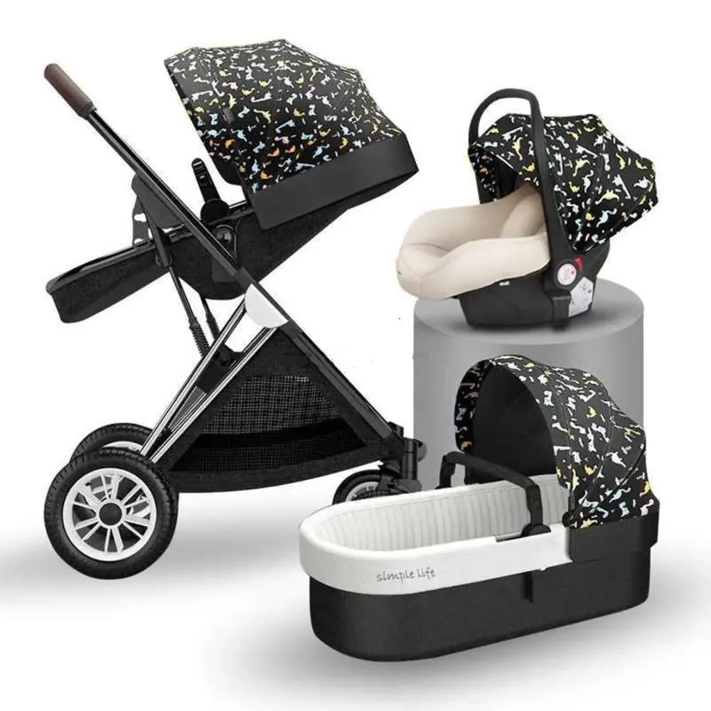 Carrinho de passeio 3 em 1 designer carrinho de viagem com assento de carro Newbron Pram carrinho de viagem dobrável alta paisagem L230625 terno luxo macio