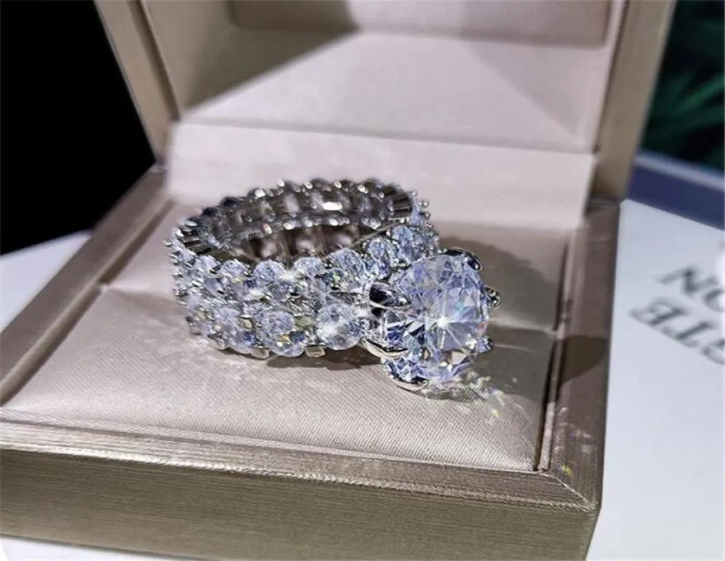 Новые сверкающие роскошные ювелирные изделия, кольца для пар, большие овальные огранки, белый топаз, CZ, бриллианты, драгоценные камни, женские свадебные кольца, набор Gift9550554