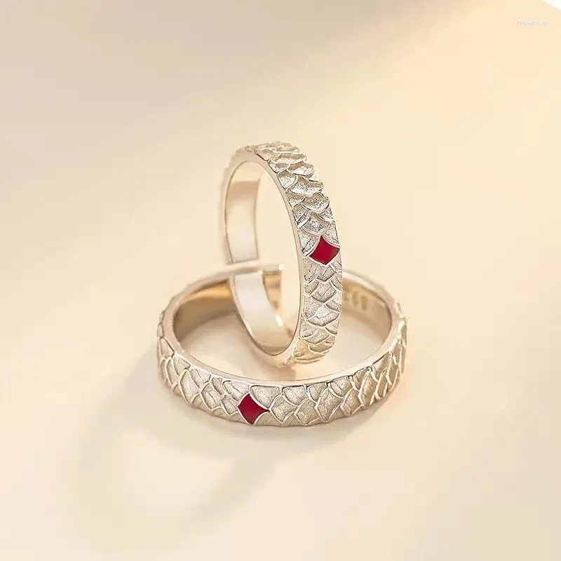 Cluster Ringe Mode Paar Ring 925 Für Liebhaber Jahrestag Geschenk Einzigartiges Design Drachenschuppen Männer Frauen Schmuck Einstellbar