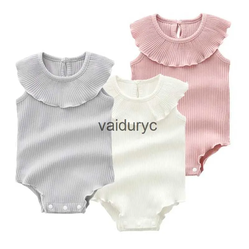 Sätter tvillingar babykläder sommarkläder nyfödda baby flicka pojkar solid bodysuit ärmlös jumpsuit playsuit outfit kläder 0-12m h240508