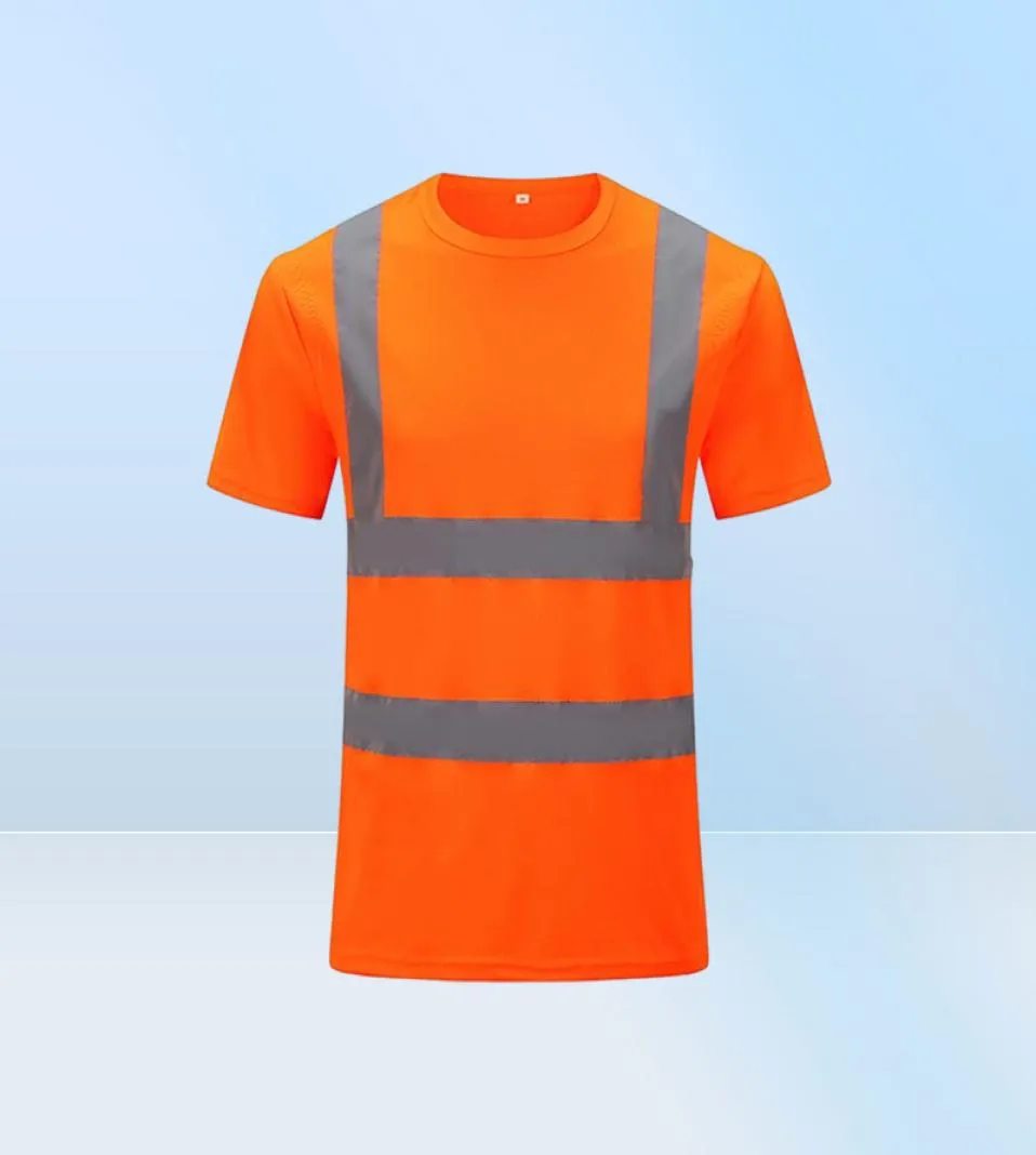 Men039s camisetas de segurança reflexiva manga curta camiseta alta visibilidade estrada trabalho camiseta topo hi vis workwear7477063