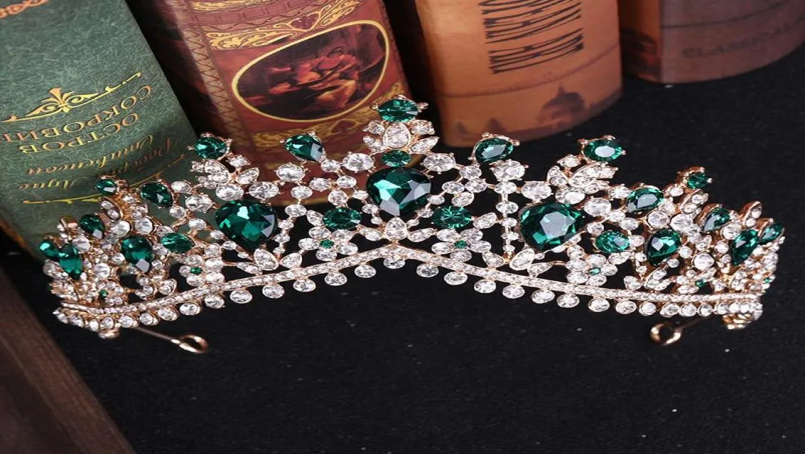 Crystal Tiaras Bridal Crowns Women Rhinestone Red Green Baroque Controse -Diodem Vintage Wedding Hair Akcesoria Kostium biżuterii CL3174759