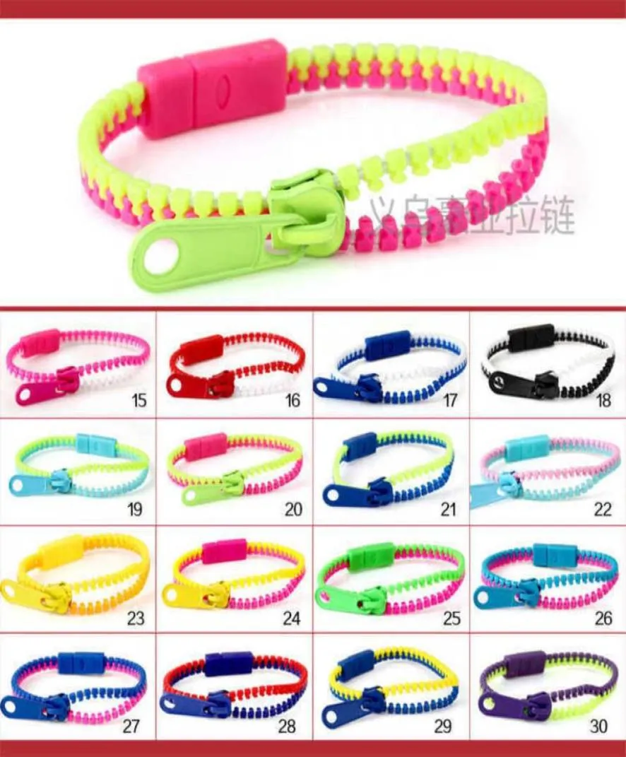 Kontrast Color Children039S barn Zipper Armband Zip Bangle 45 Färger Patchwork Plast Bangle Boys Girls Armband Small Intel4451279