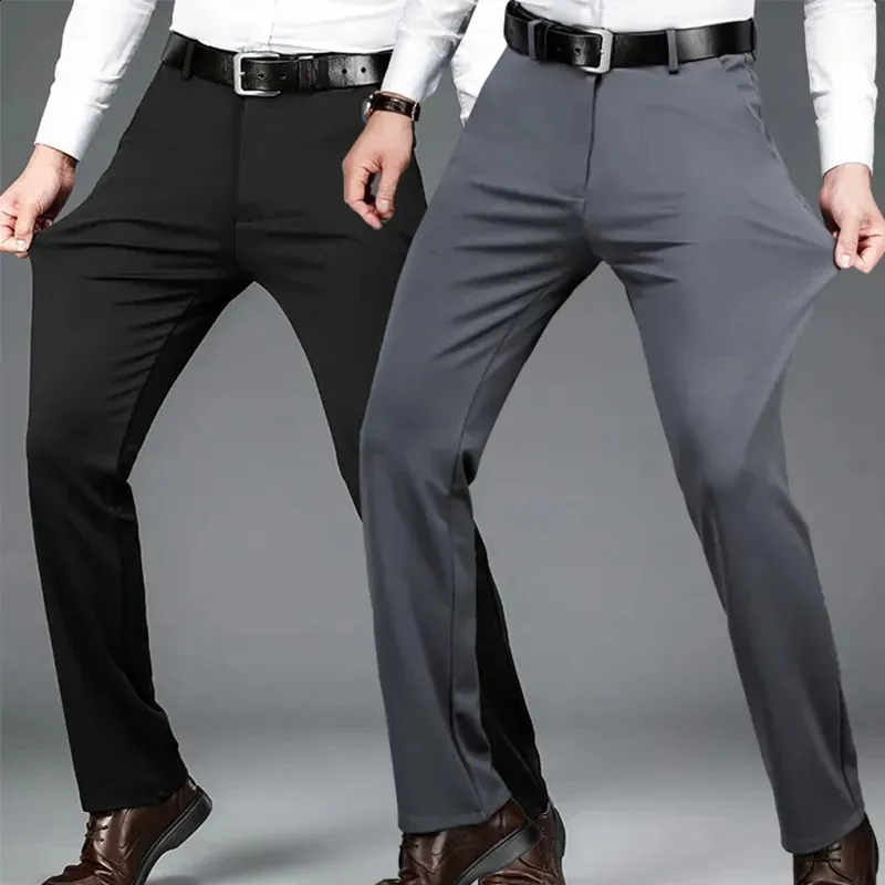 Mens Summer Thin Fashion Business Casual Suit Pants Long Elastic Straight Sleeve Formal Plus Size 2840 240117