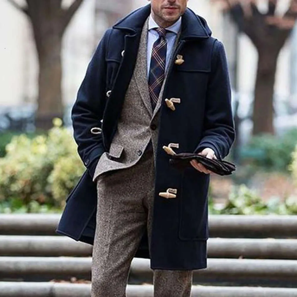 Nuova tendenza dell'abbigliamento maschile transfrontaliero europeo e americano di mezza età, cappotto e giacca da uomo con risvolto di media lunghezza