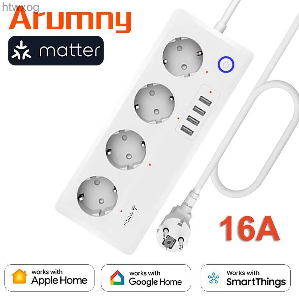 Power Cable Plug Arumny Matter Power Strip Smart Multi Outlet Electric Extension Socket Cable Adapter Eu Kr Plug Google Home SmartThings YQ240117