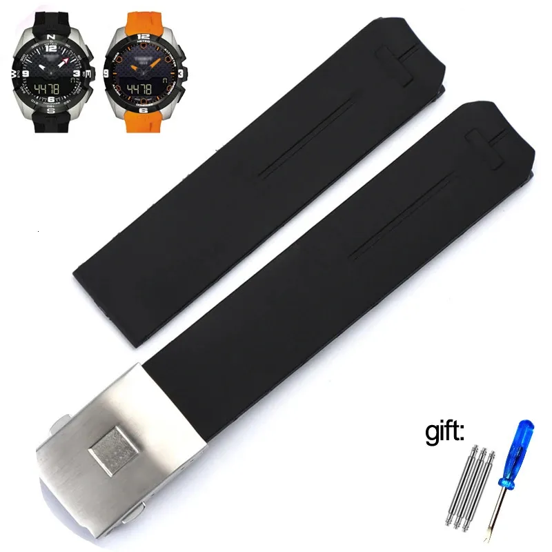 20mm 21mm Black Orange Silicone Rubber Strap For Tissot Touch Collection Expert Solar Series T091T013 T081 MENS Watch Armband 240116