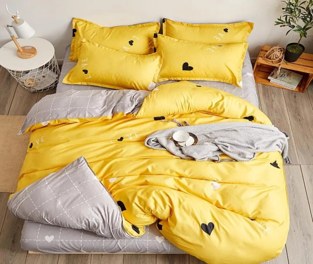 WENSD Bedding set yellow single Double person Heartshaped bedding quilt cover set sheet comforter beddengoed roupa de cama Y1925777