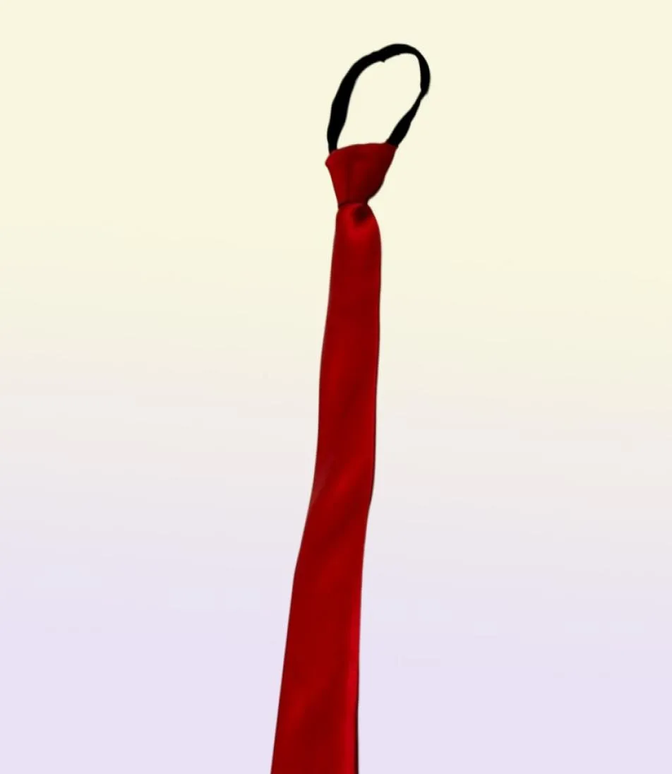 Cravate pré-nouée pour filles et garçons, avec fermeture éclair, rouge, couleur unie, étroite, robe de soirée pour marié, cravate de mariage, 4977523