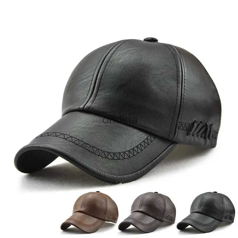 Bollmössor Spring Autumn Winter Dad lädermössor utomhus Leisure Baseball Cap Middle Aged Old Men Pu Soft Street Style Läderhatt för manlig YQ240117