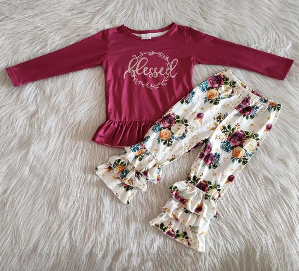 infant baby newborn girl designer clothes fall outfits new design toddler girls clothes long pants boutique ourfits flowers print3204398