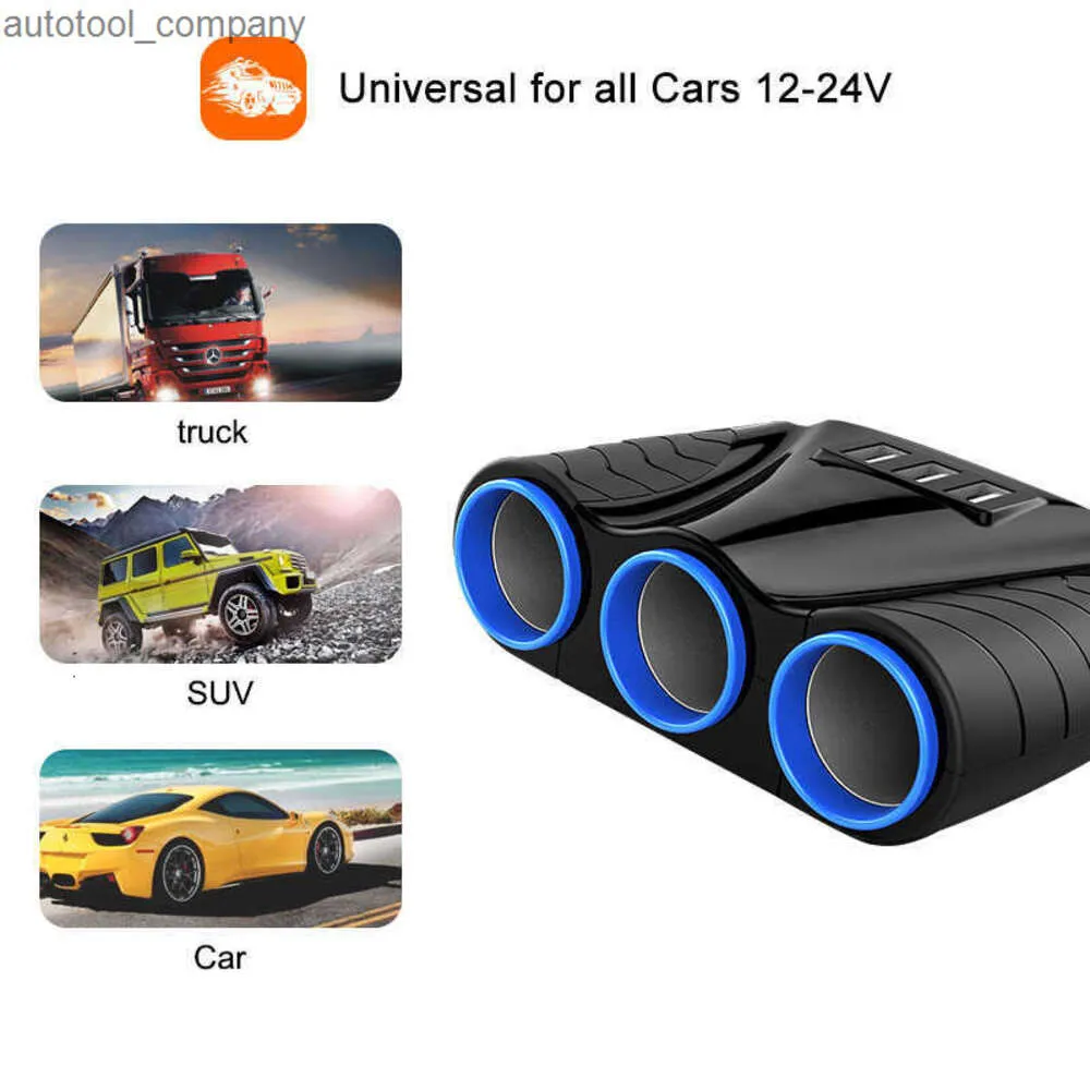 NEW 3 USB Port 3 Way 3.1a Blue LED Car Careette Socket Scaleett Swock Power Adapter 12V-24V لـ iPad Smartphone DVR GPS