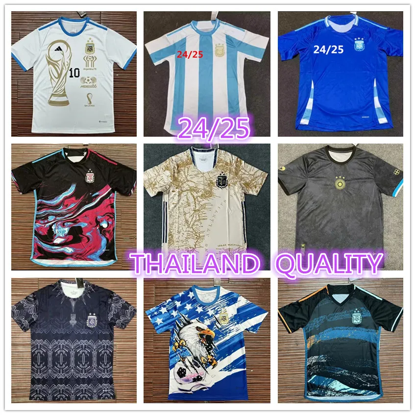 24 25 Argentina Home Away Jersey J.Alvarez Soccer Jerseys Di Maria Dybala Martinez Mac Allister E.Fernandez Maradona Men 2024 2025ファンフットボールシャツ