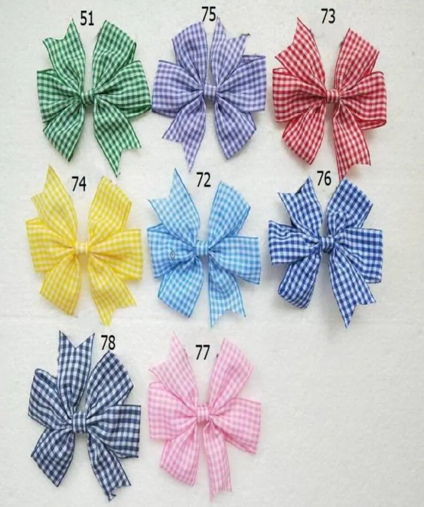 여자 아기 헤드웨어 Gingham Plaid Hair Bows Clips Stripe Bow Knot v PINWHEEN PRINGESS Checkered Hairbows Hair Ties 액세서리 HD3352891321