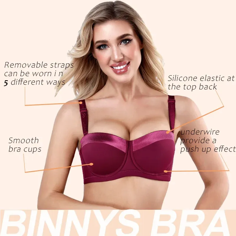 BINNY's Strapless Bra Underwear Sexy Female Silicone Nonslip Half High Quality Underwire Ladies 240116