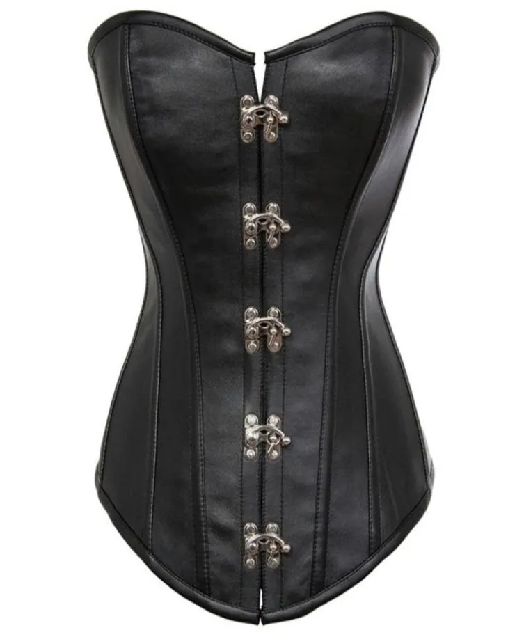 14 Corset Top met stalen baleinen Zwart kunstleer Bovenborst Steampunk Korsetten Bustiers Grote maten Afslankende Body Shaper Taille Trainer5961241