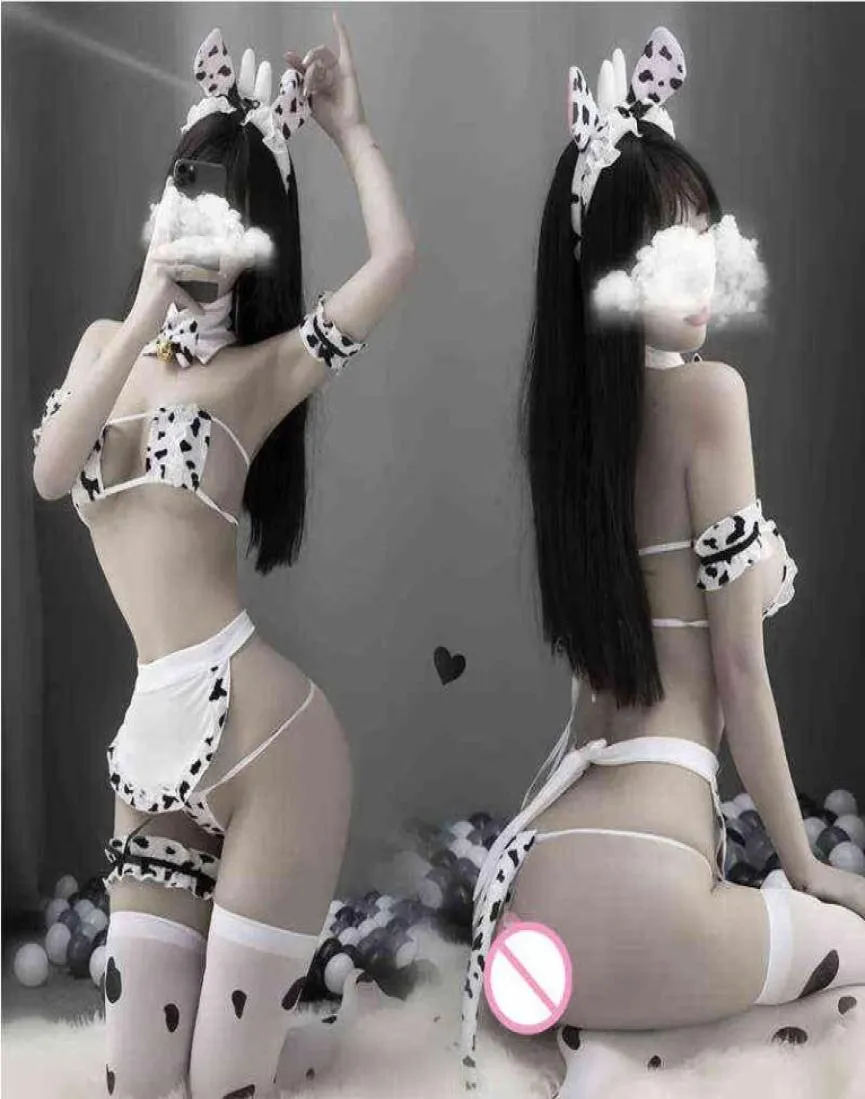 Femmes Sexy Kawaii vache femme de chambre Cosplay ensemble de lingerie érotique élastique vêtements de nuit Flirt sexe jupe BDSM vêtements de sexe pour les Couples H2204255981834