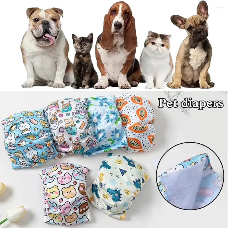 Cão Vestuário Shorts Molhando Calças Fisiológicas Fraldas para Animais de Estimação Ajustando Roupa Interior Impressão de Desenhos Animados Reutilizáveis