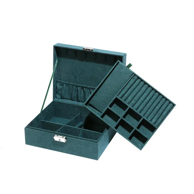 A mais recente caixa de joias de flanela vintage retrô de alta qualidade pingentes de veludo caixão de armazenamento 240117