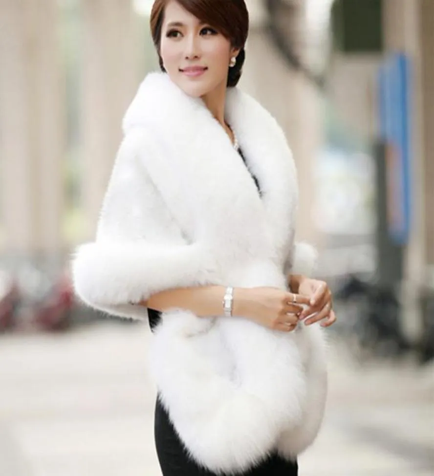 New Bridal Wraps Winter Wedding Coat Faux Fur Warm shawls Outerwear Black Burgundy White Korean Style Women Jacket Prom Evening Pa8274224