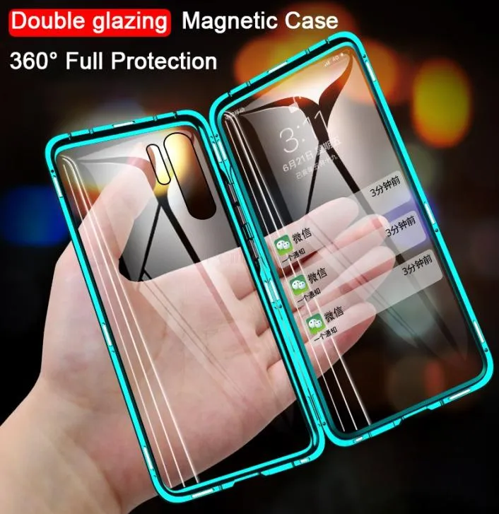 Capa de telefone de vidro duplo de metal magnético para Huawei Honor Mate 30 20 P40 P30 P20 Pro Lite 8X 9X Y9 Prime P Smart Z 2020 Cover3512116